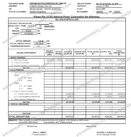 PHILIPPINES TAWELCO utility bill Word and PDF template